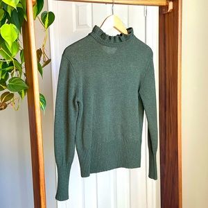 J. Crew. Green wool sweater with collar ruffle. Size small.
